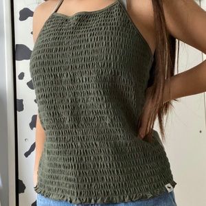 olive green smocked tank